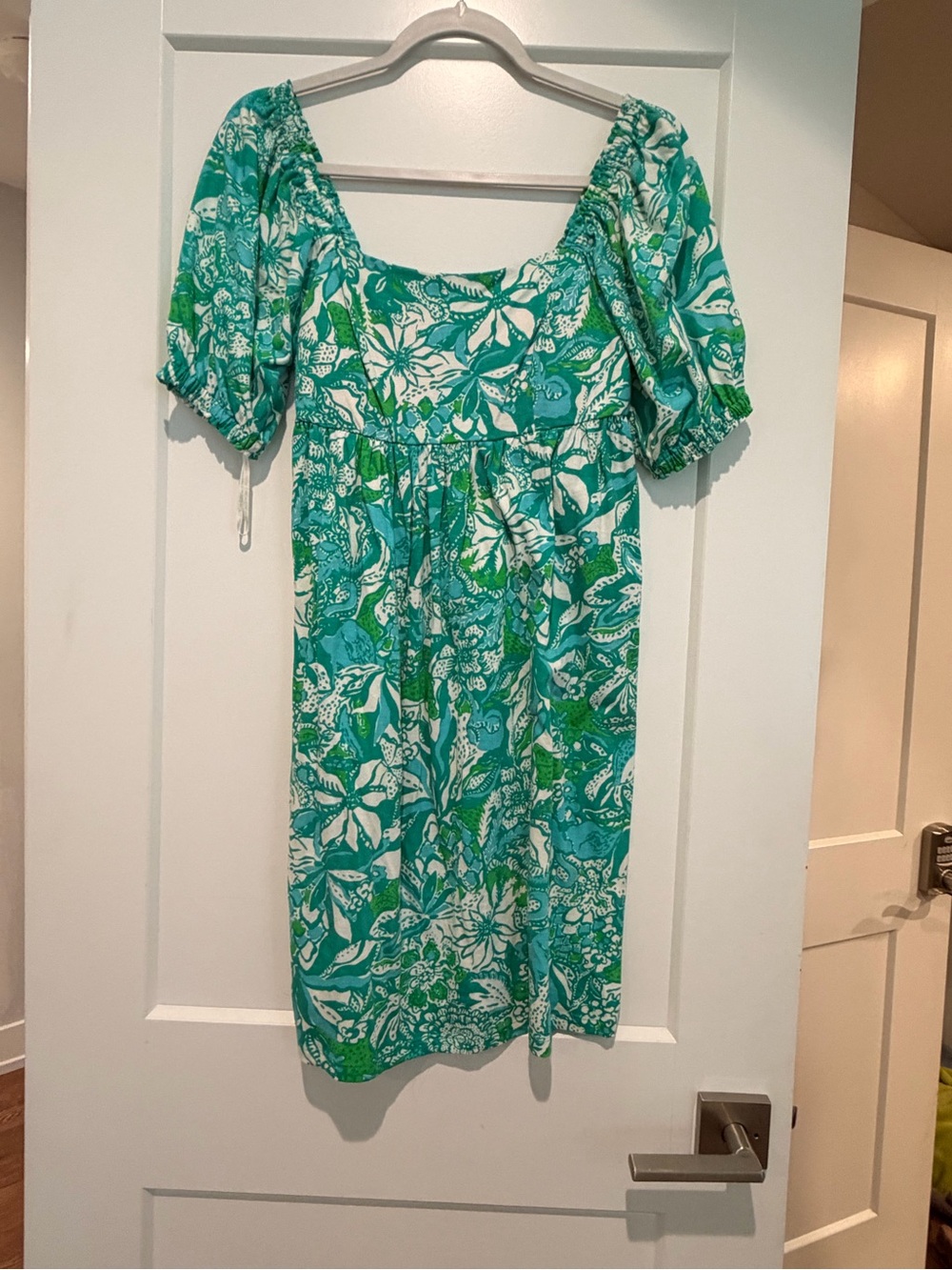 Lilly pulitzer Green Floral Puff-Sleeve baby doll Dress